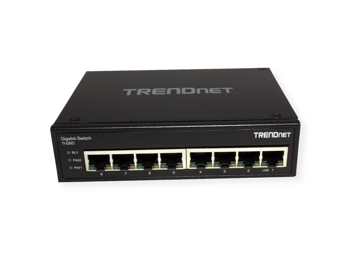 TRENDnet TI-G80 8-poorts geharde industriële gigabit DIN-rail switch