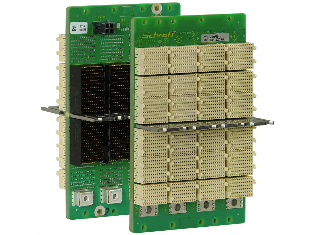 SCHROFF CPCI seriële backplane, 3 HE, 4 sleuven, systeemsleuf links, full mesh, met RIO