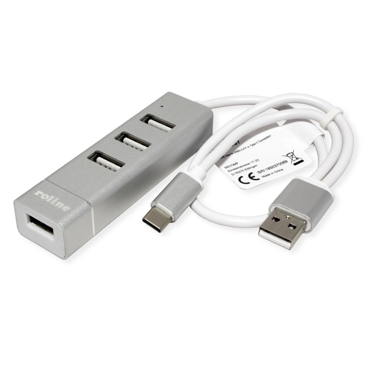 ROLINE USB 2.0 notebook hub, 4 poorten, type A+C aansluitkabel