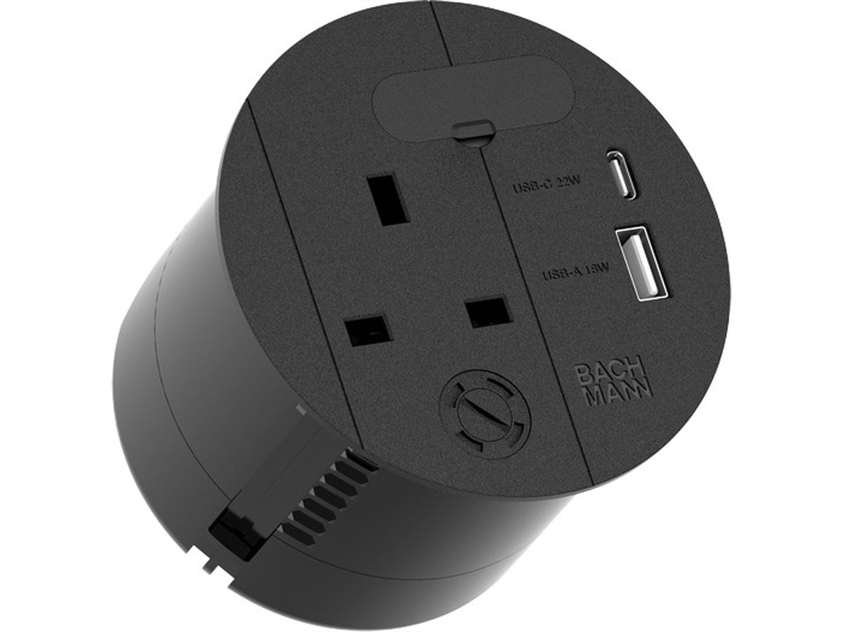 BACHMANN LOOP IN CHARGE UK USB A/C 22W, Zuleitung 2,0m H05VV-F3G1,5mm² Durchfrg.