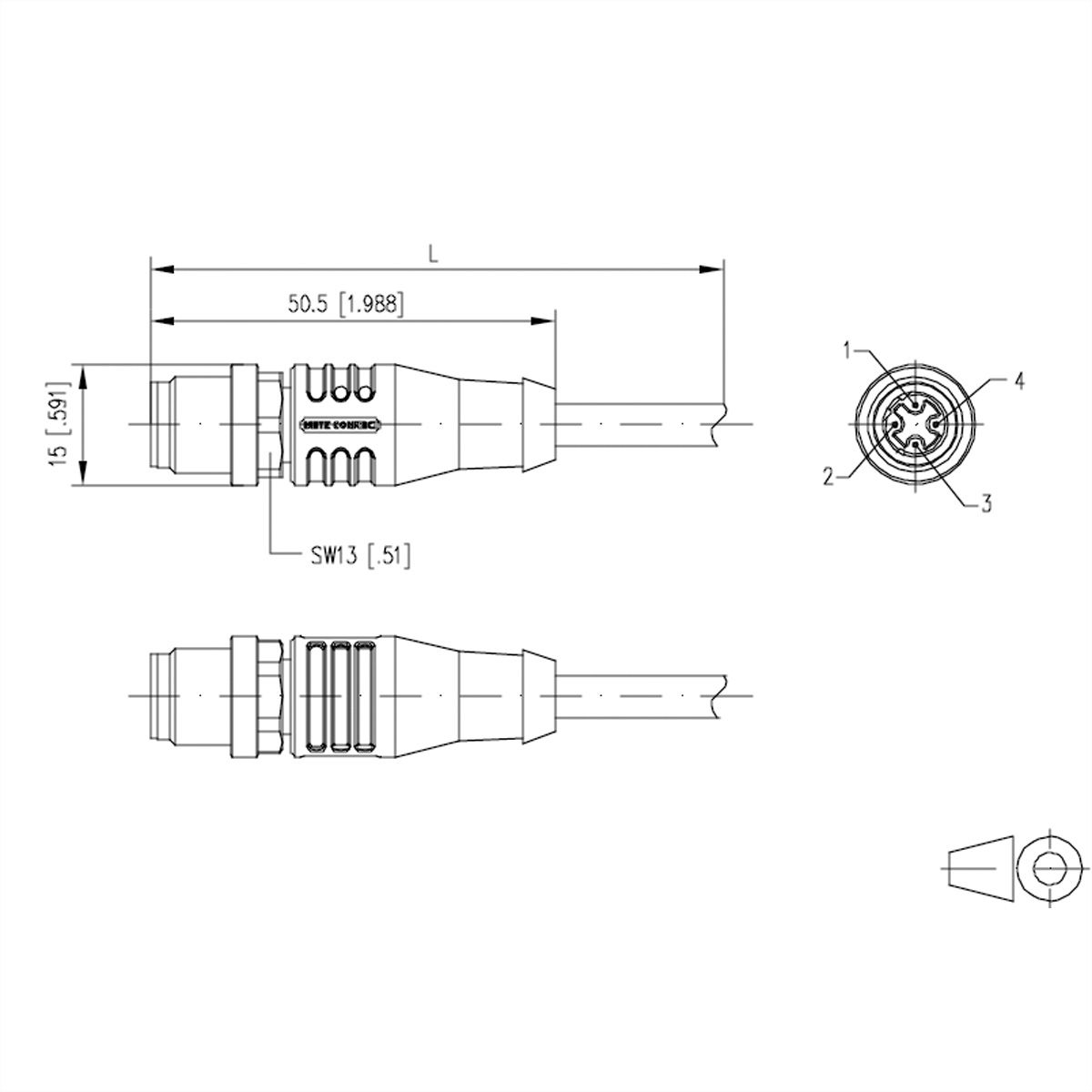 METZ CONNECT Anschlussleitung M12 Stecker 4-polig D-kodiert, 2 m