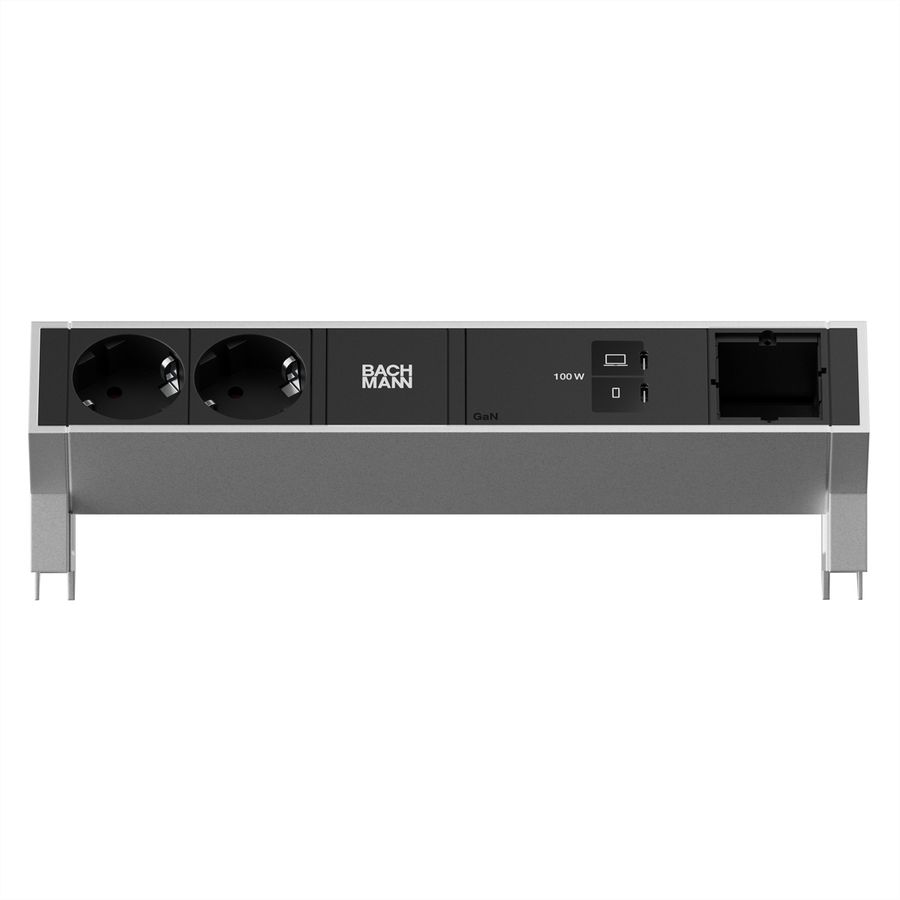BACHMANN DESK2 2xCEE7/3 1xUSB C/C 100W, 1xCM L=0.2m INOX