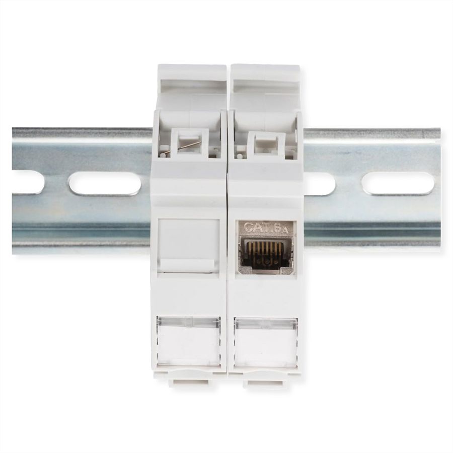 ROLINE Keystone Holder, with Cat.6A Keystone, shielded, DIN-Rail, 45°