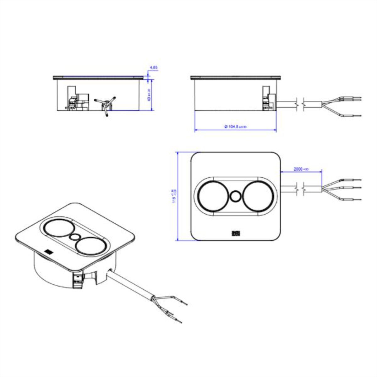 BACHMANN TWIST 2 1xCEE7/3 1xUSB A/C 22W 2,0m AEH RAL9005 30GE angular