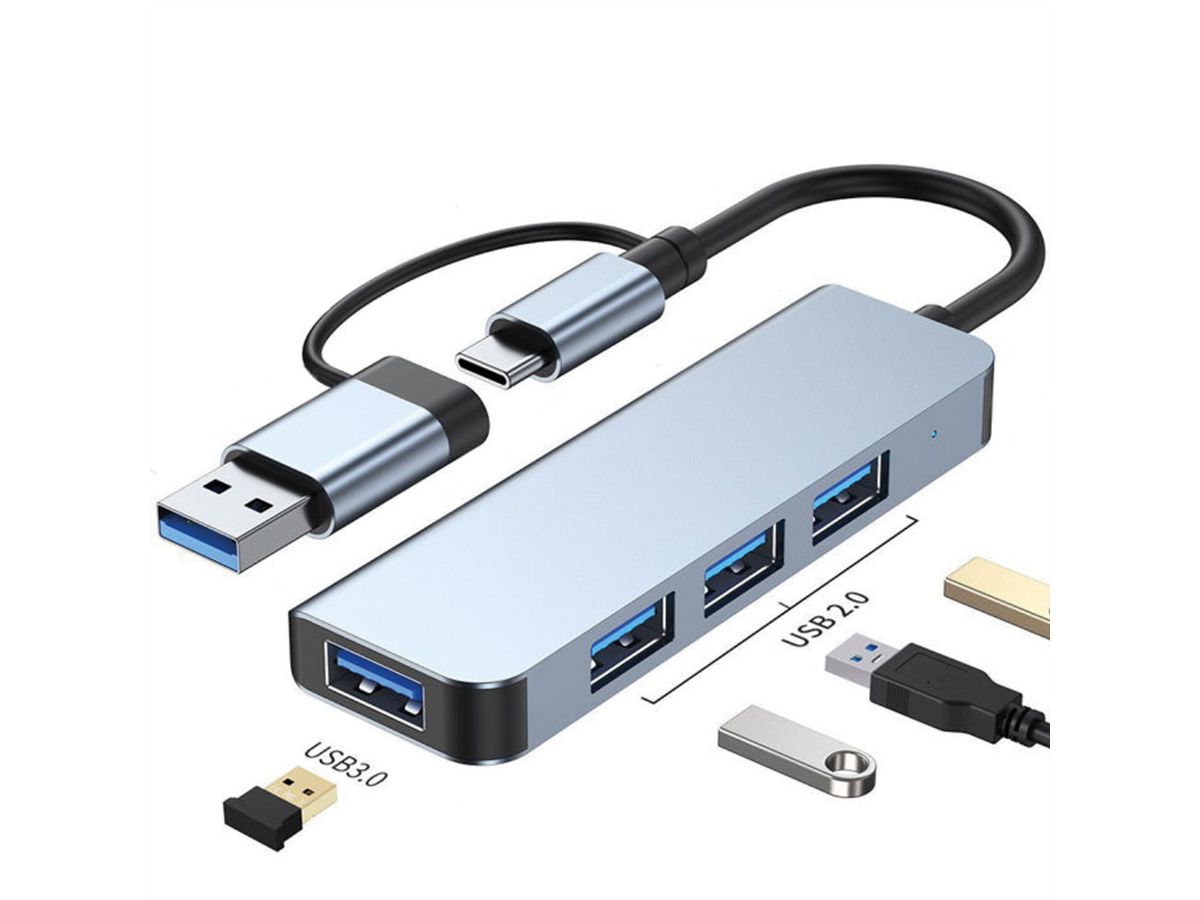 VALUE USB Hub, 4x USB-A Ports (3x USB 2.0 + 1x USB 3.2 Gen1), Type A+C host connection cable