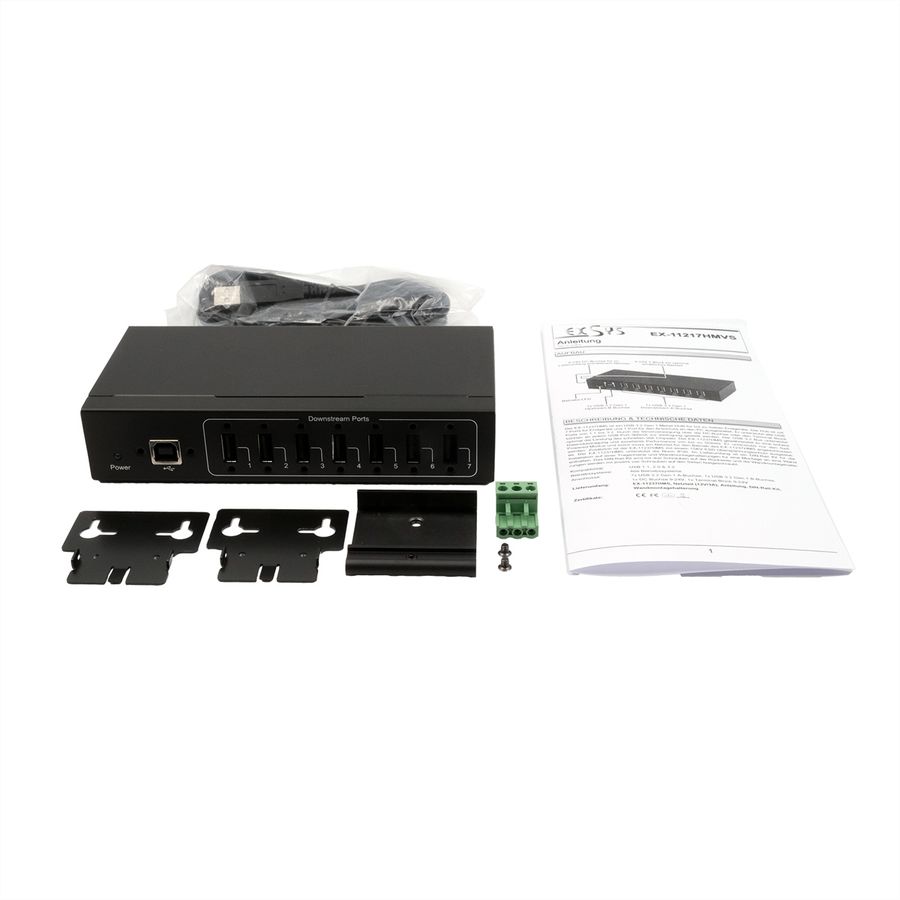 EXSYS EX-11217HMVS 7 Port USB 2.0 Metall HUB mit Netzteil 5V/2A Genesys Chipset