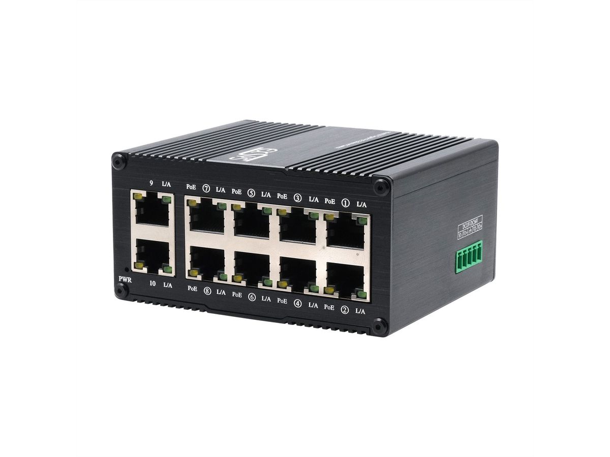 EXSYS EX-62026PoE 10-Port Industrie-Ethernet-PoE-Switch, 8x PoE + 2-Port 10/100/1000Tx