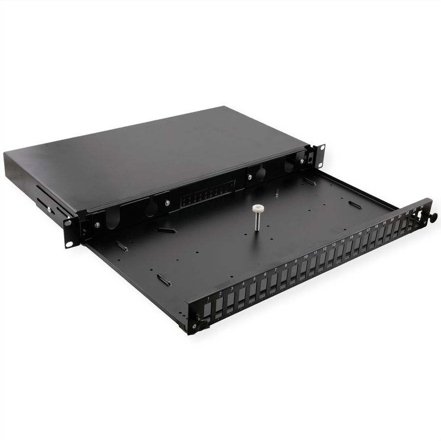VALUE 19" FO Splice Box, empty, 1U, 24x SC DX / 24x LC quadruple, extendable
