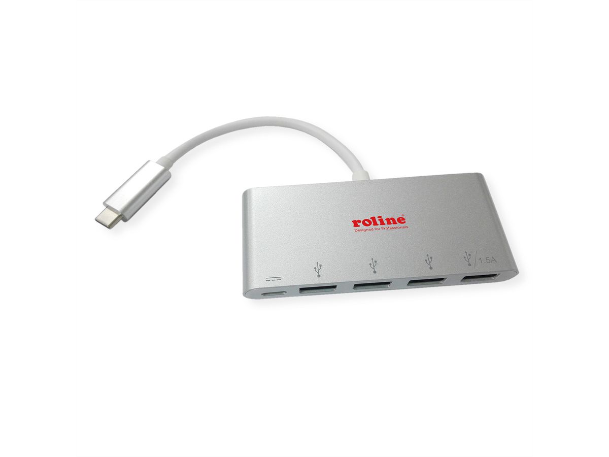 ROLINE USB 3.2 Gen 1 Hub, 4-voudig, type C-aansluitkabel, met 1 PD-poort