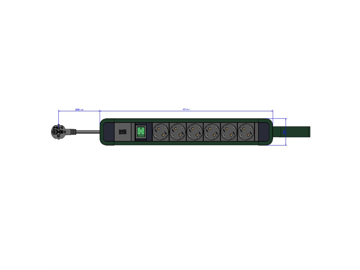 BACHMANN PRIMO 2 6xCEE7/3 1xSwitch with loop 2m CEE7/7 RAL6028