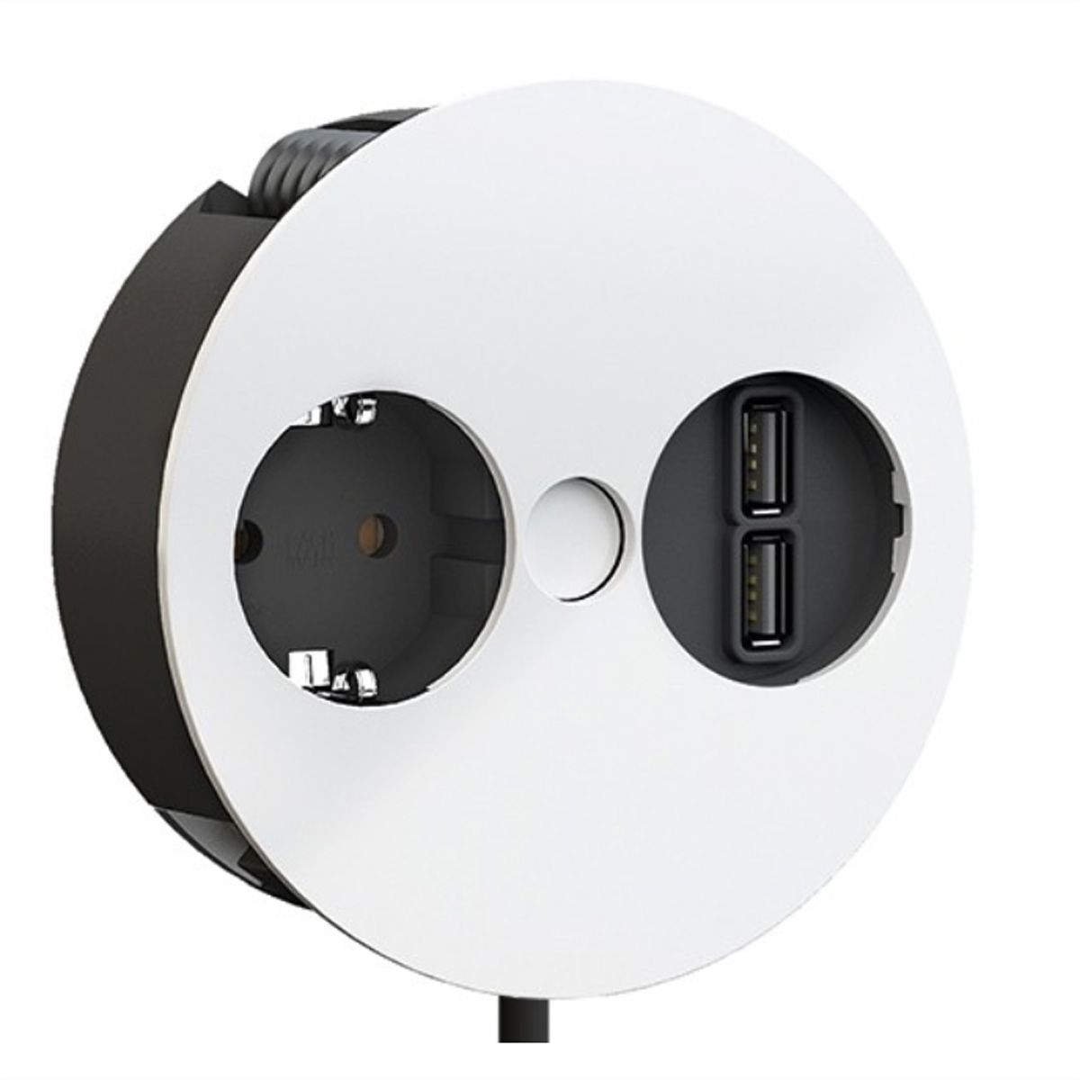 BACHMANN TWIST 1x earthing contact, Wire end ferrules, USB charger, earthing contact mounting plug, white, 2 m