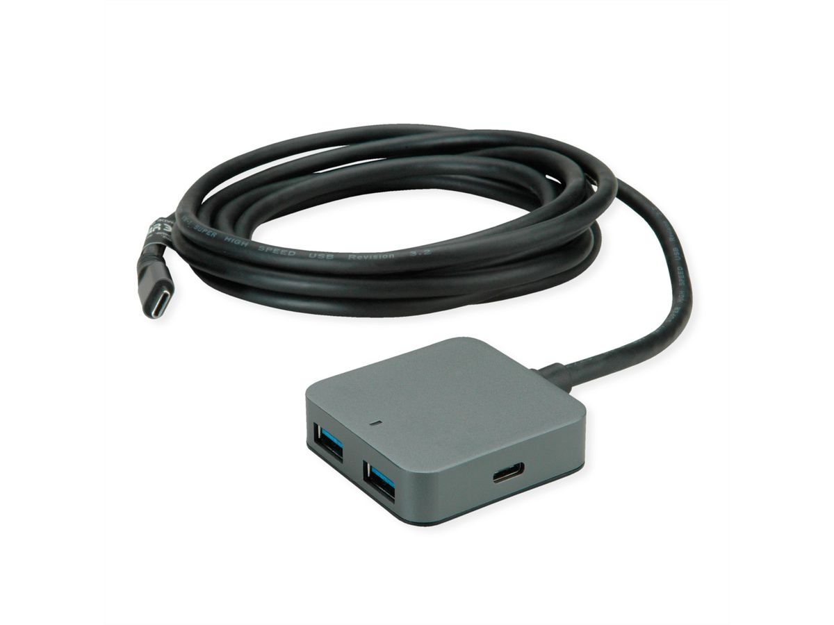 VALUE USB 3.2 Gen 2 Hub, 4 poorten (2x USB-A + 2x USB-C), met verlengkabel, 3 m