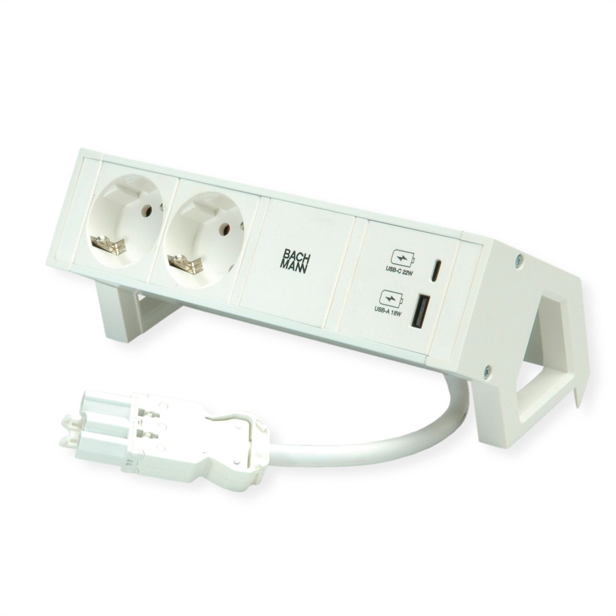 BACHMANN DESK2 ALU WIT 2x geaard stopcontact, USB oplader 22 W A&C, 0,2 m GST18