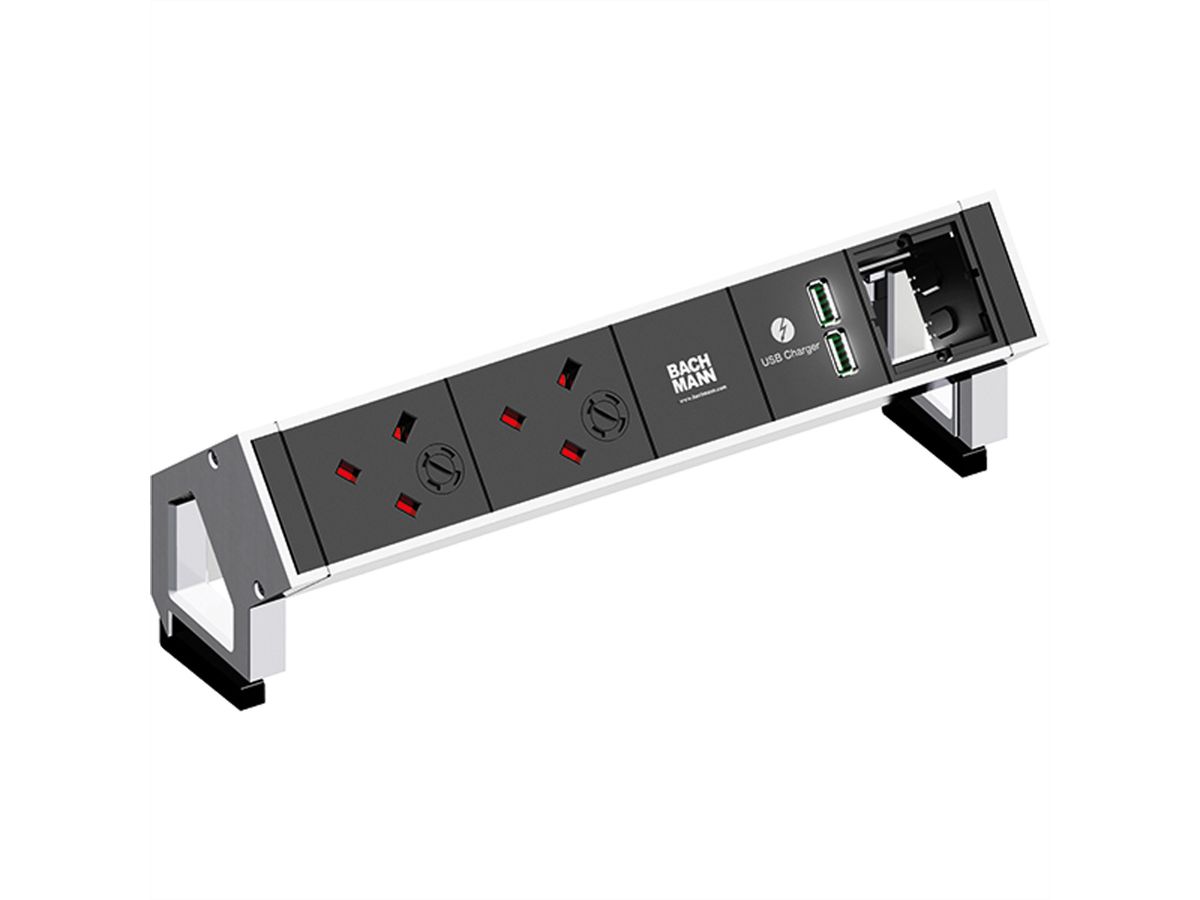 BACHMANN DESK2 2xUK USB Oplader 1xCM, Stroom 0,2m GST18 Wit Verenigd Koninkrijk