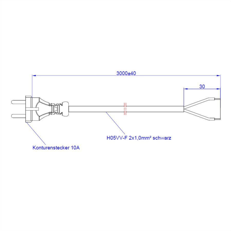 BACHMANN contour power supply cable 2x1.0 3m, H05VV-F black cont. pc./AEH