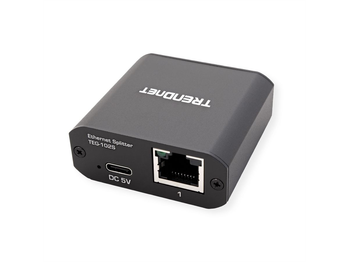TRENDnet TEG-102S 2-Port Gigabit Splitter, with USB Type C Power