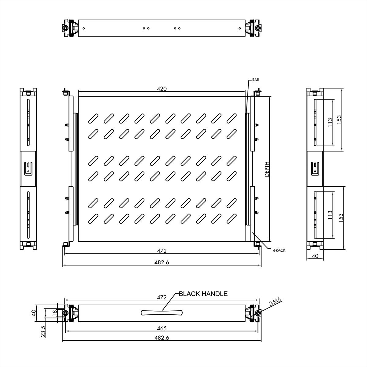 VALUE 19" 1U Extendable Sliding Shelf for Cabinets, 420 x 568 mm, max. load 25 kg