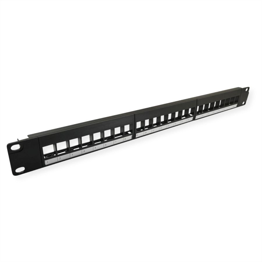 VALUE 19"-keystone-modulehouder, 24 poorten, 1HE, 3-delig, niet afgeschermd, zwart