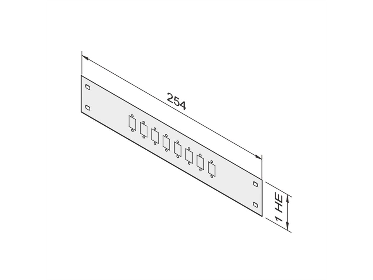 SCHROFF 10" frontpaneel met uitsparingen, 8 poorten SC, 1,5 mm, St, RAL 7035