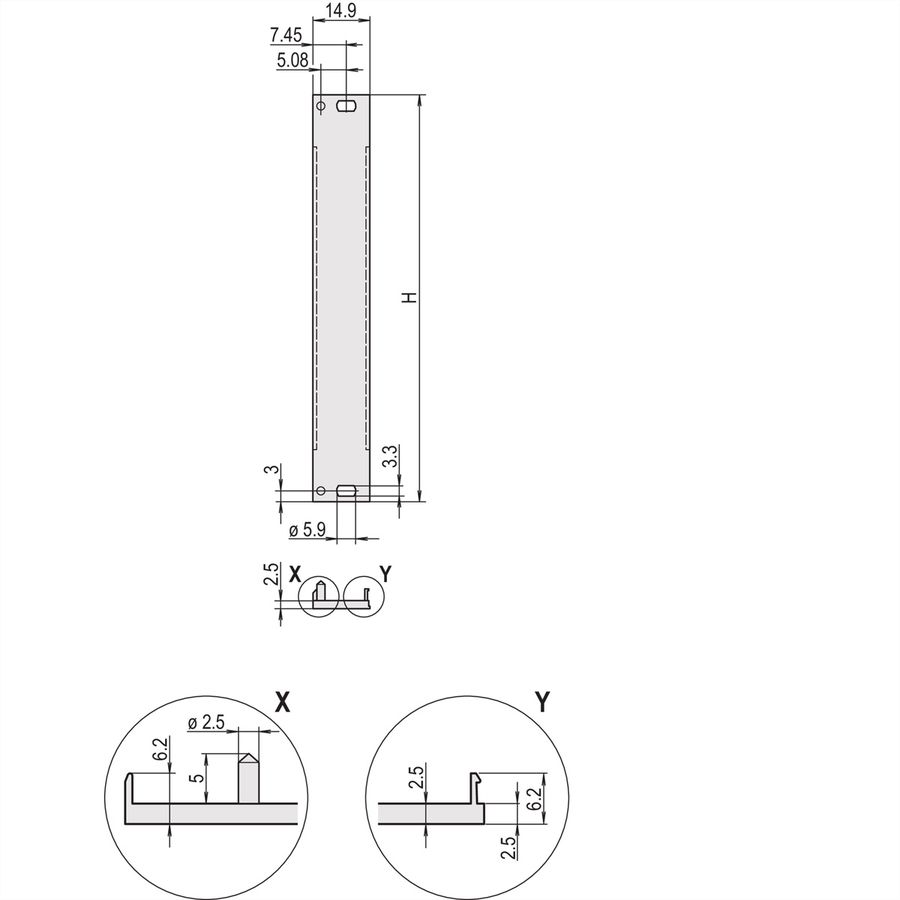 SCHROFF Frontpaneel, U-profiel, Refrofit afscherming, 6 HE, 3 HE, 2,5 mm, Al, voorzijde geanodiseerd, achterzijde geleidend