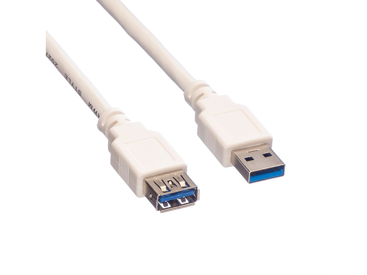 VALUE USB 3.2 Gen 1 Kabel, type A-A, M/F, wit, 0,8 m