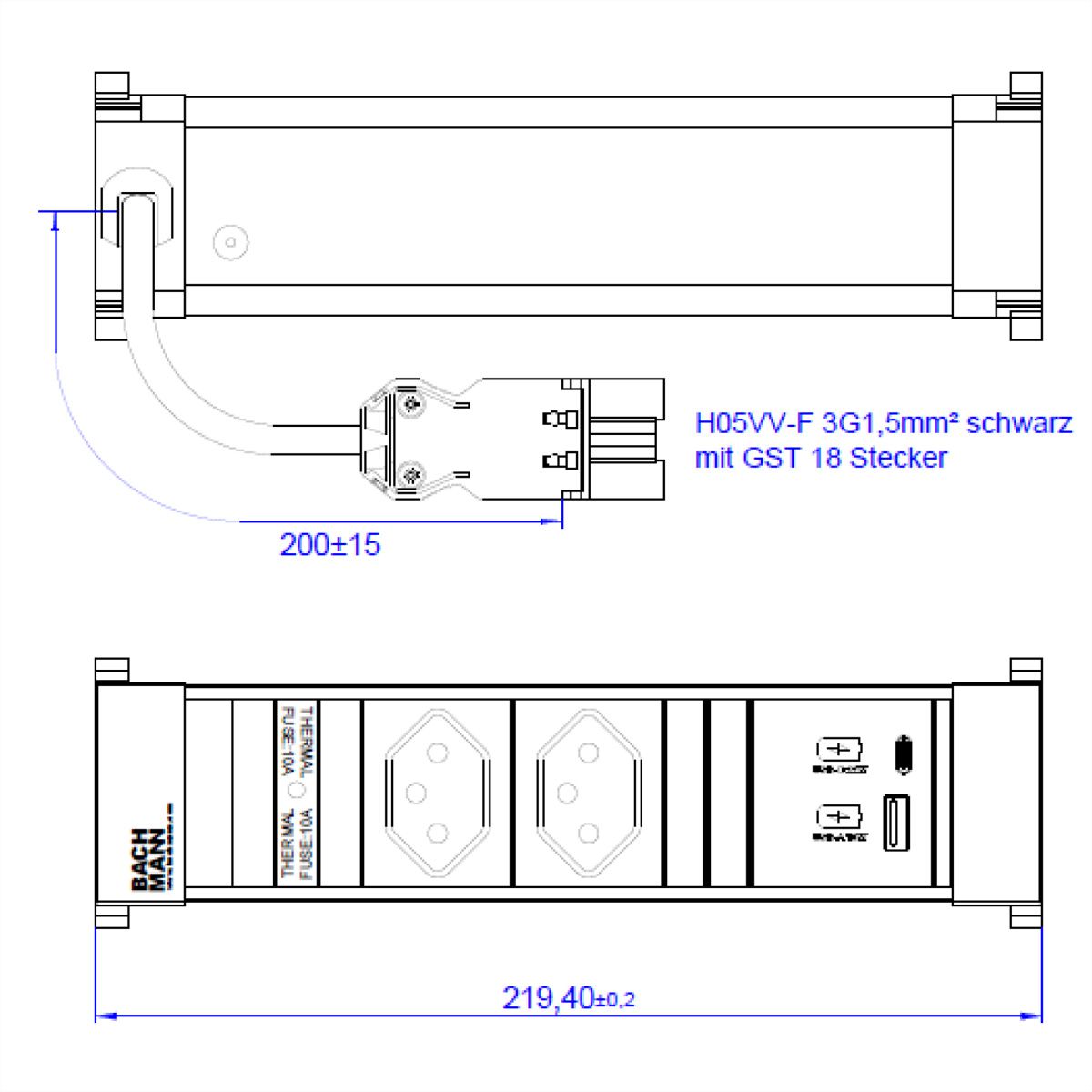 BACHMANN POWER FRAME S 2xCH, 1xUSB A&C 22W 0,2m GST18 Zwitserland