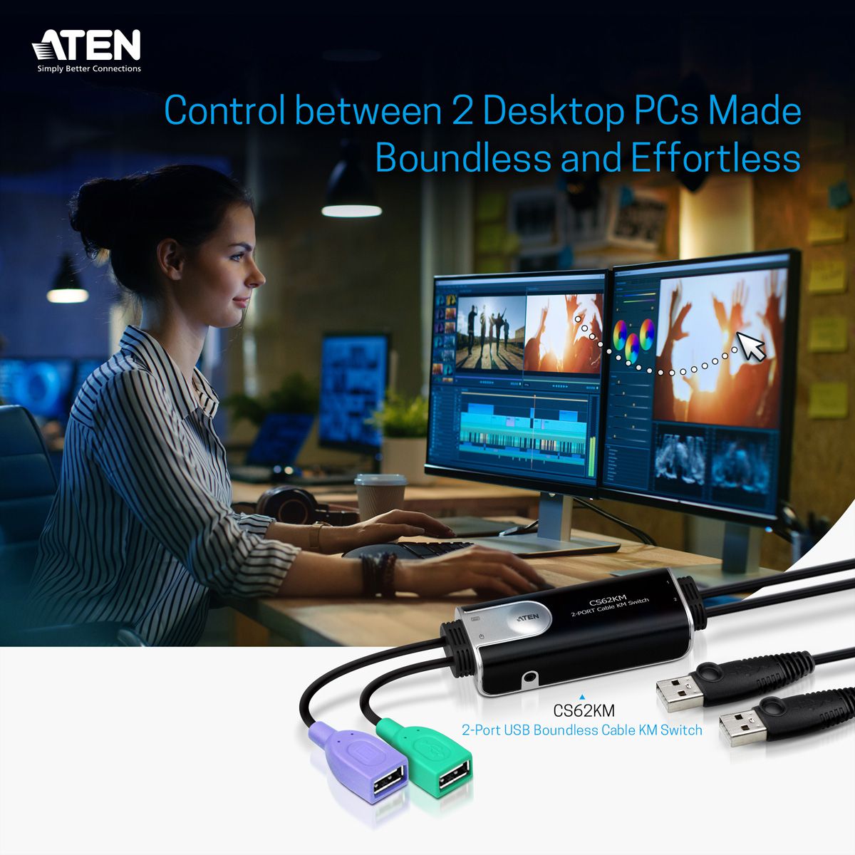 ATEN CS62KM 2-Poorts Boundless KM Switch