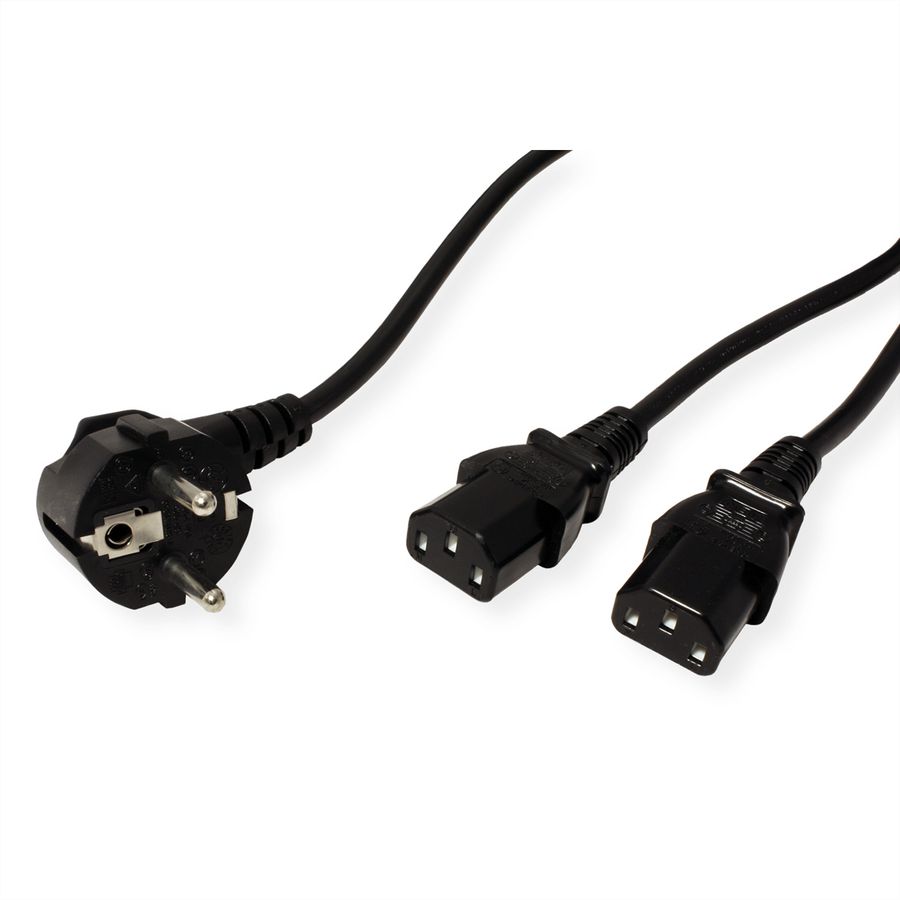 VALUE Y-Power Cable, 2x straight IEC Connector, black, 2 m