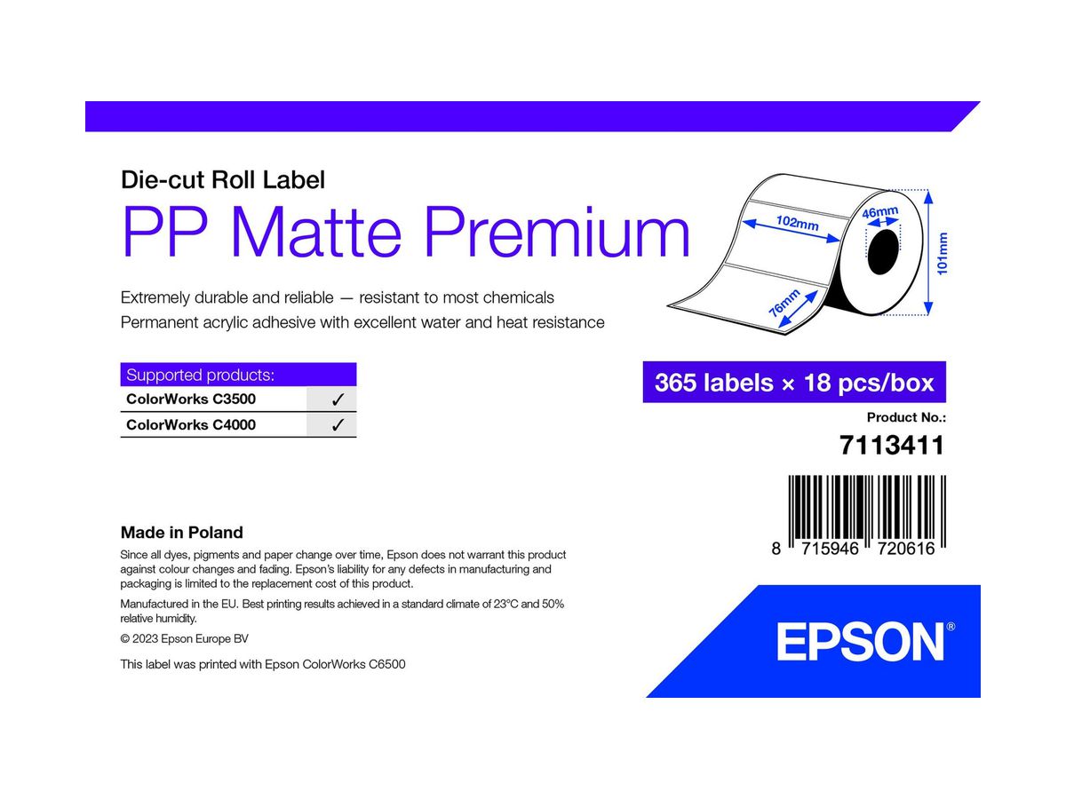 Epson 7113411 printeretiket Wit Zelfklevend printerlabel