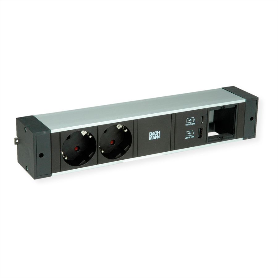 BACHMANN DESK RAIL 2xprotective contact USB A&C, USB Charger 22W 1xABD 2.0m GST18