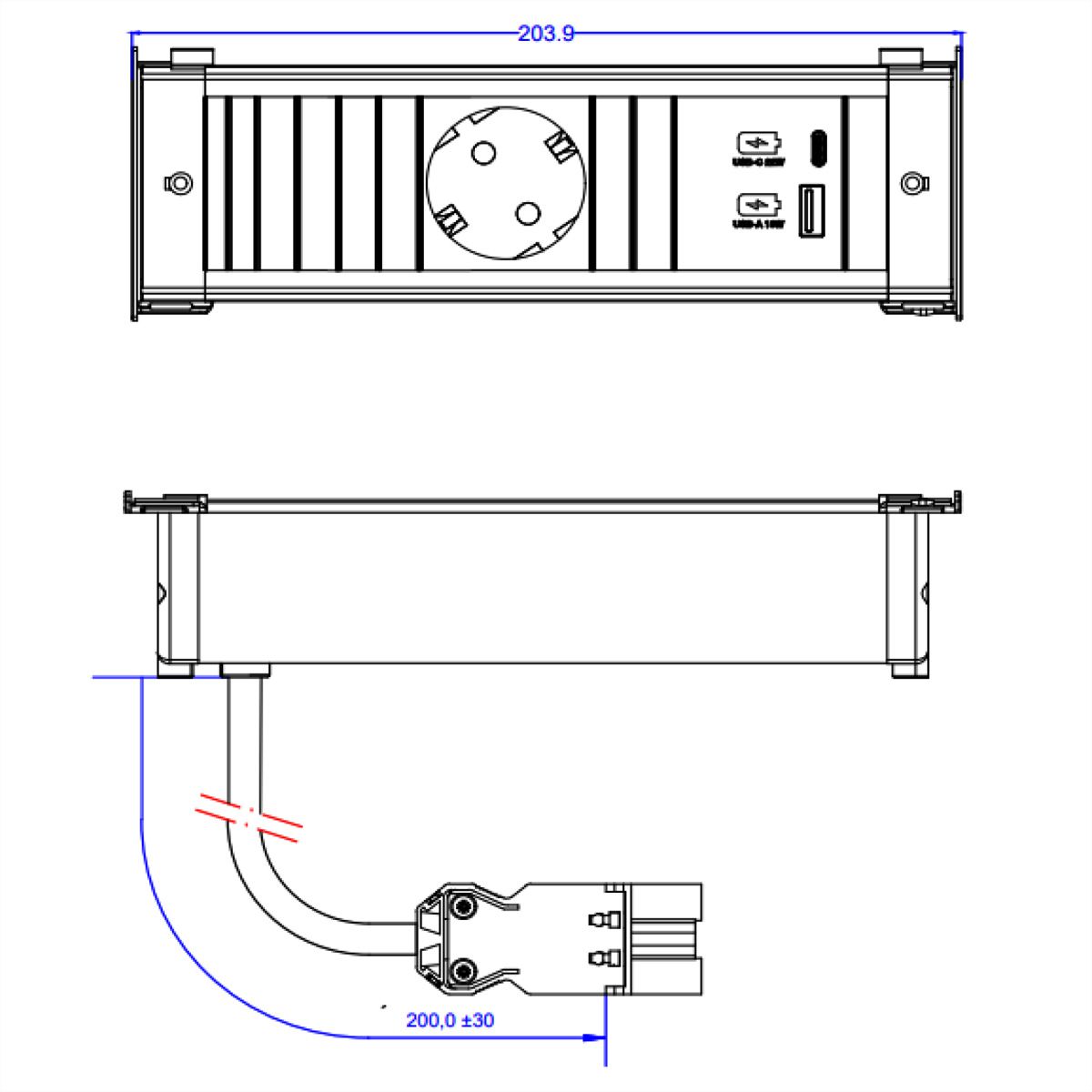 BACHMANN KAPSA S 1xCEE7/3, 1xUSB A/C 22W 0.2m GST18