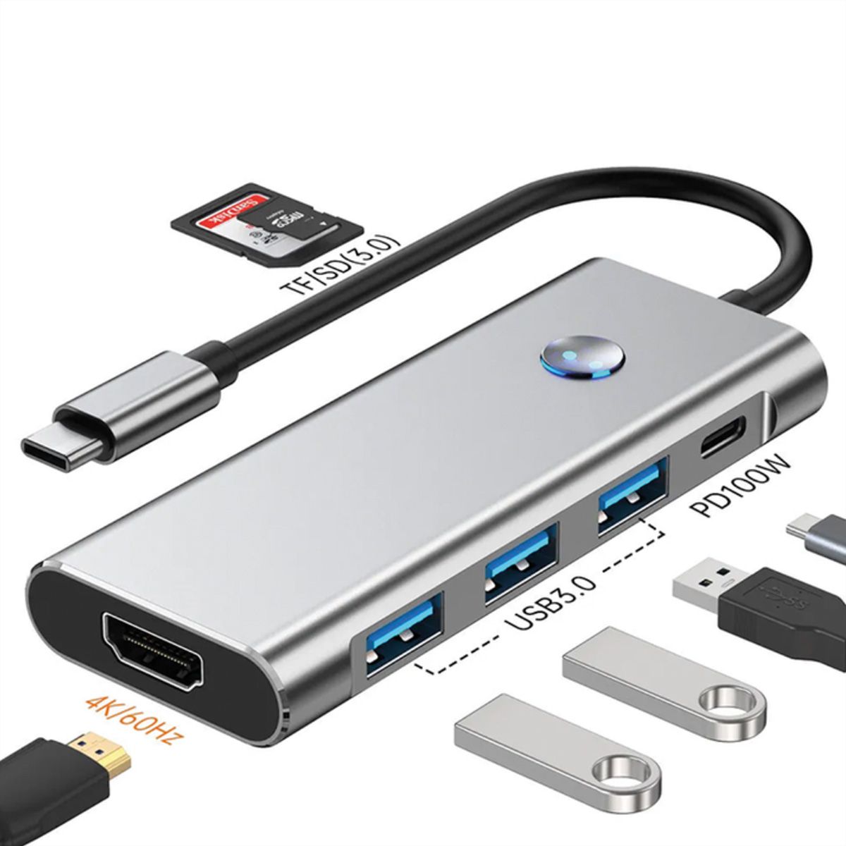 VALUE Dockingstation Type C, 1x HDMI 4K60, 3x USB 3.2 Gen1 Type A, 1x SD/Micro SD (TF), 1x Type C PD (Power Delivery)