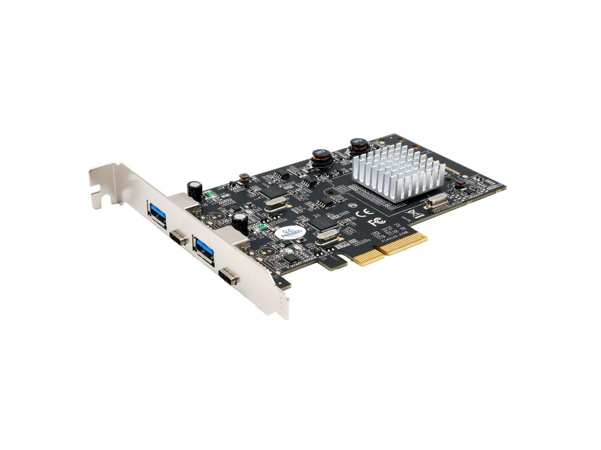 EXSYS EX-12005 4-poorts USB 3.2 Gen2 PCIe kaart 2x USB-A en 2x USB-C