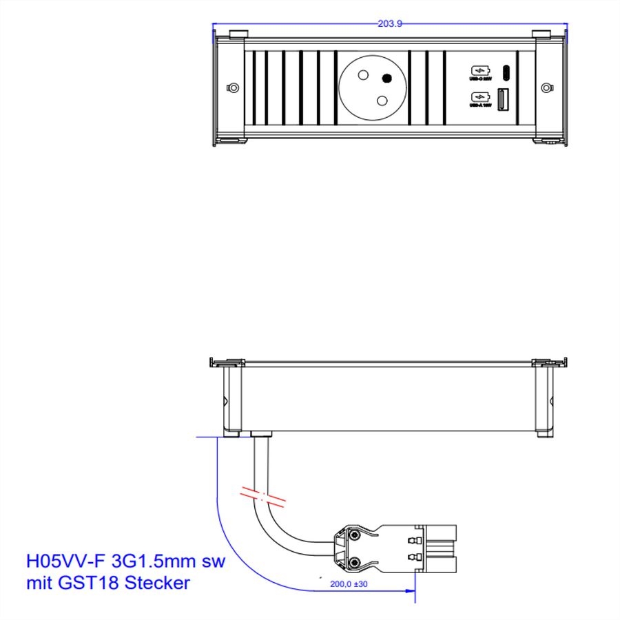 BACHMANN KAPSA S 1xUTE 1xUSB A&C 22W, 0.2m GST18 France