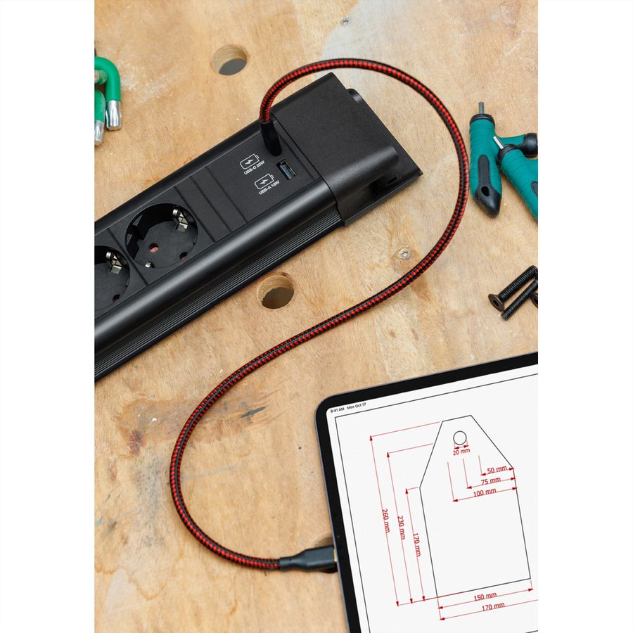 BACHMANN CONNECTUS 6xCEE7/3, 1xSchalter 1xUSB A/C 22W 2,0m CEE7/7 Schwarz