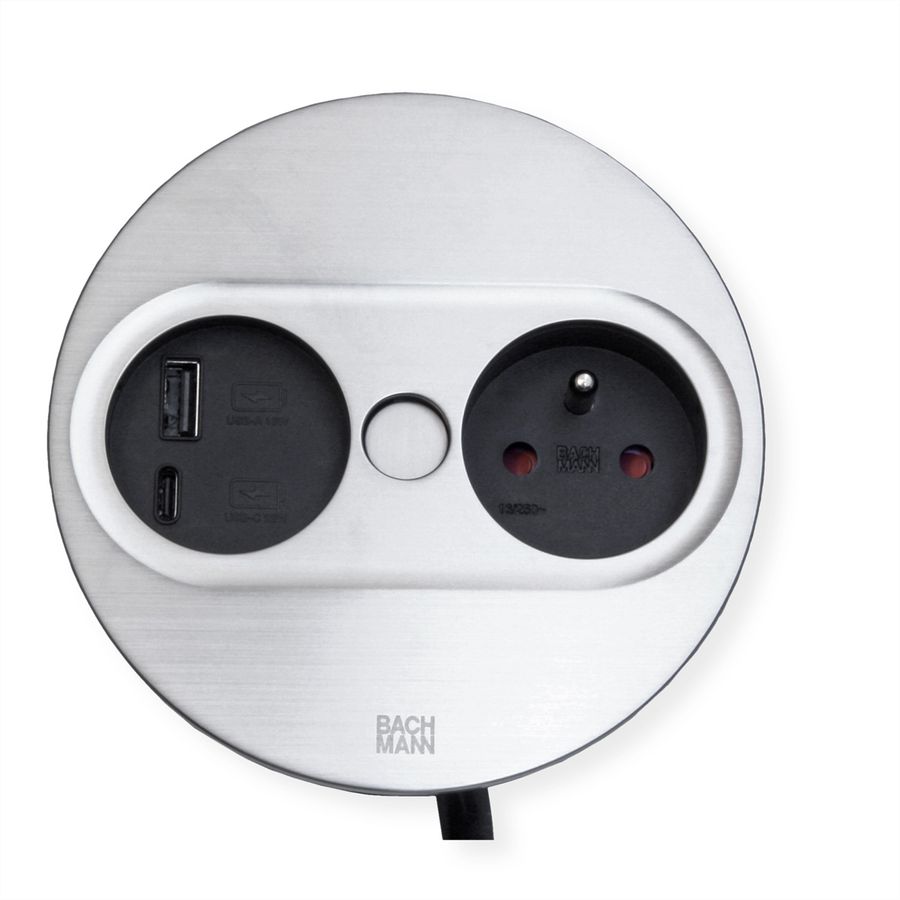 BACHMANN TWIST 2 1xUTE 1xUSB A/C 22W 2.0m AEH stainless steel look round