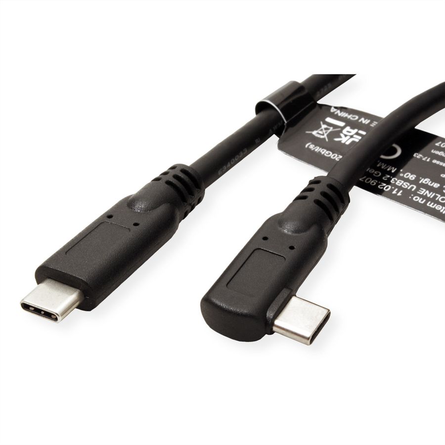 ROLINE USB 3.2 Gen 2x2 Kabel, C-C, M/M, 4K UHD-1, 20Gbit/s, Emark, 100W, haaks, zwart, 1 m