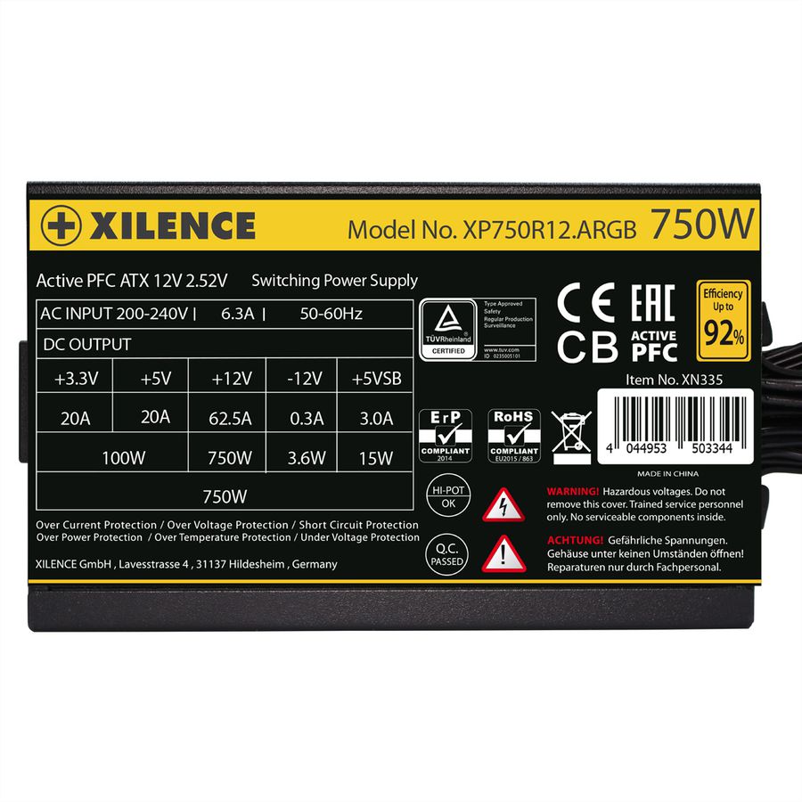 Xilence XP750R12.ARGB 750W PC Power Supply, Meet 80+ Gold, Gaming, ATX