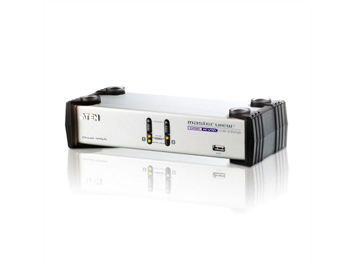 ATEN CS1742 KVM-Switch 2 Ports, DualView VGA, USB, USB-Hub, Audio
