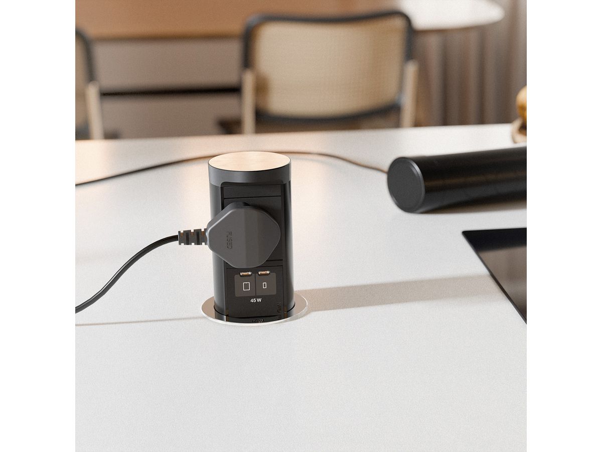 BACHMANN ELEVATOR2 1xUK 1xUSB, 1xUSB C/C 45W Edelstahl-Optik L=2m UK13A