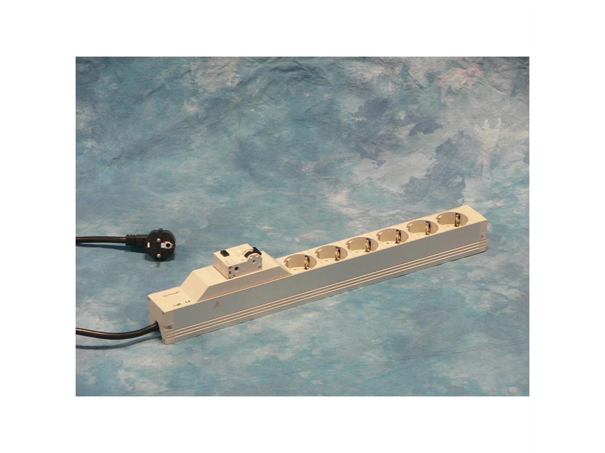 SCHROFF contactdoosstrook, SCHUKO, 6 contactdozen, 19", met randaarde en overstroombeveiliging