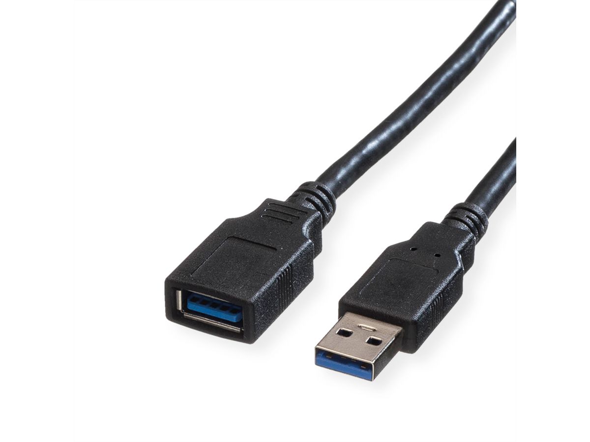 ROLINE USB 3.2 Gen 1 Kabel, type A-A, M/F, zwart, 0,8 m