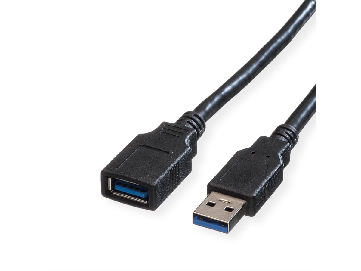 ROLINE USB 3.2 Gen 1 Cable, A - A, M/F, black, 0.8 m