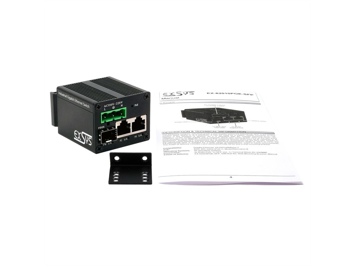 EXSYS EX-62010PoE-SFP Micro 2+1-Port PoE+Industrial Gigabit Switch