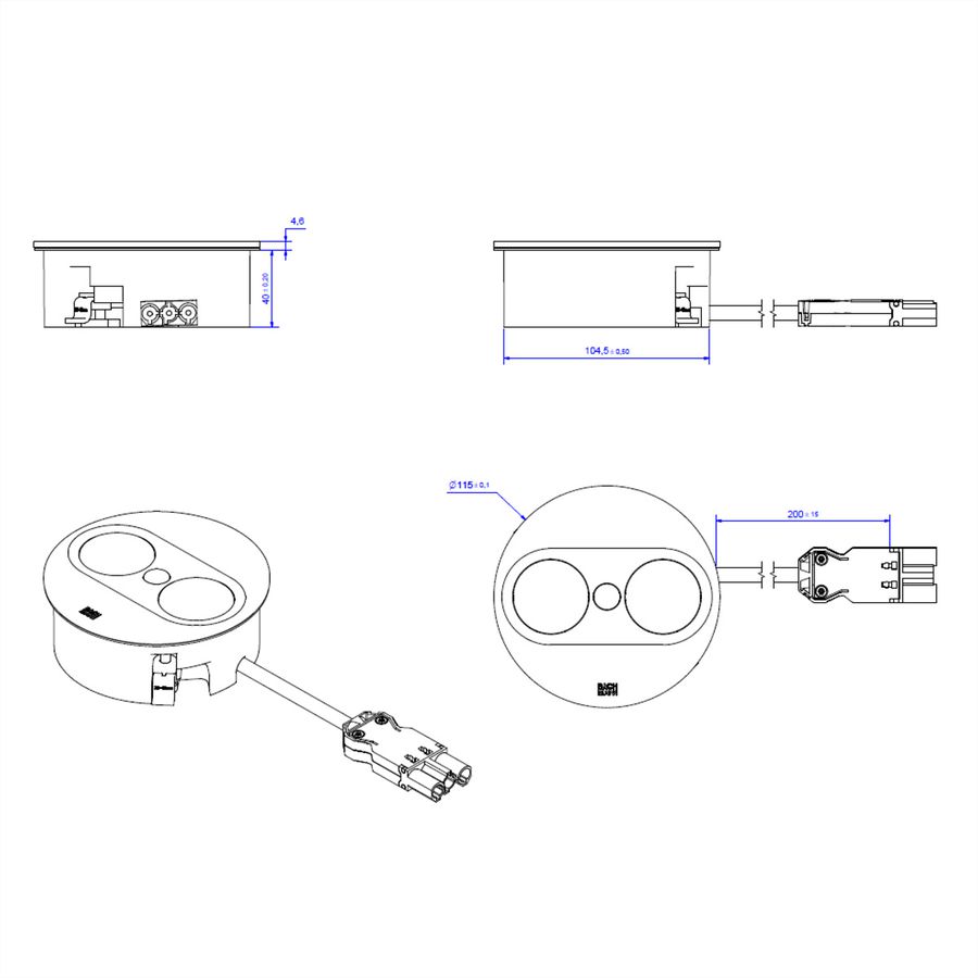 BACHMANN TWIST 2 1xUTE 1xUSB A/C 22W 0.2m GST18 silver round
