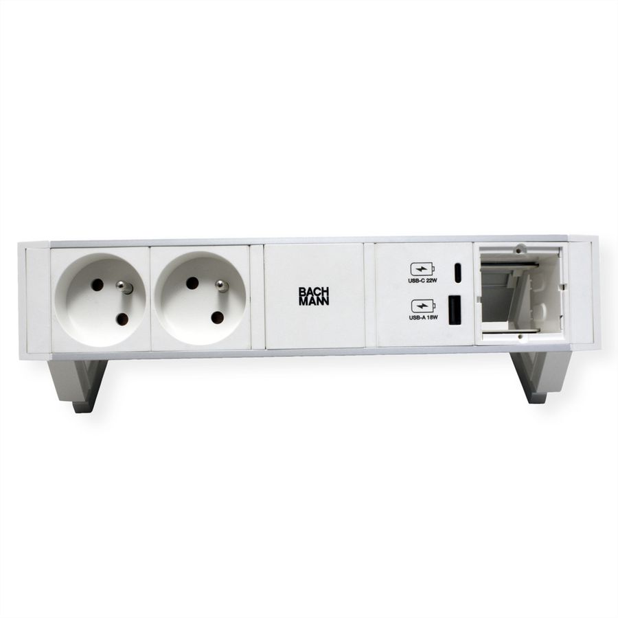 BACHMANN DESK2 ALU WHITE 2xUTE 1xCM 1xUSB A/C 22W 0,2m GST18