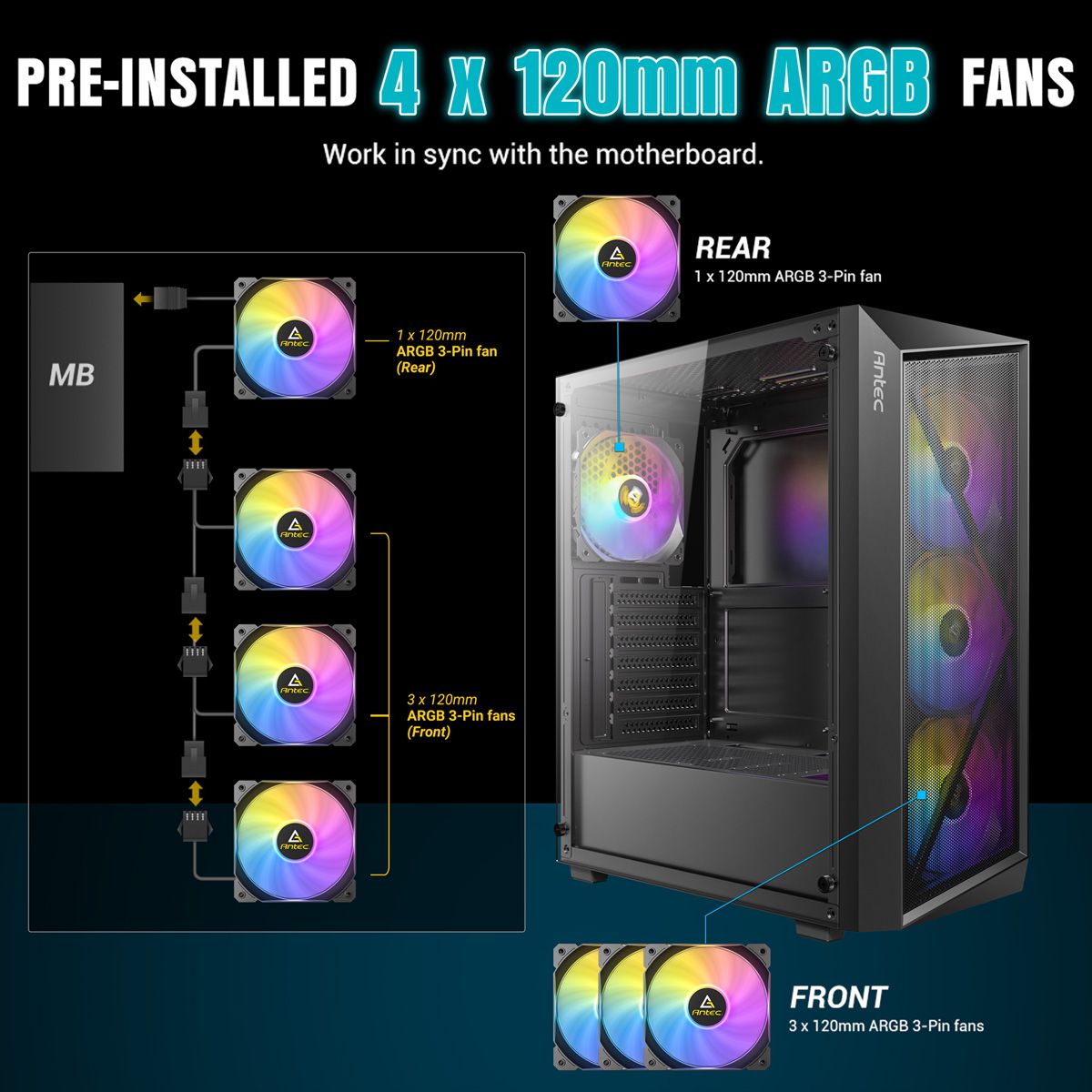 ANTEC AX67 ARGB PC Case Midi Tower Gaming ATX, black