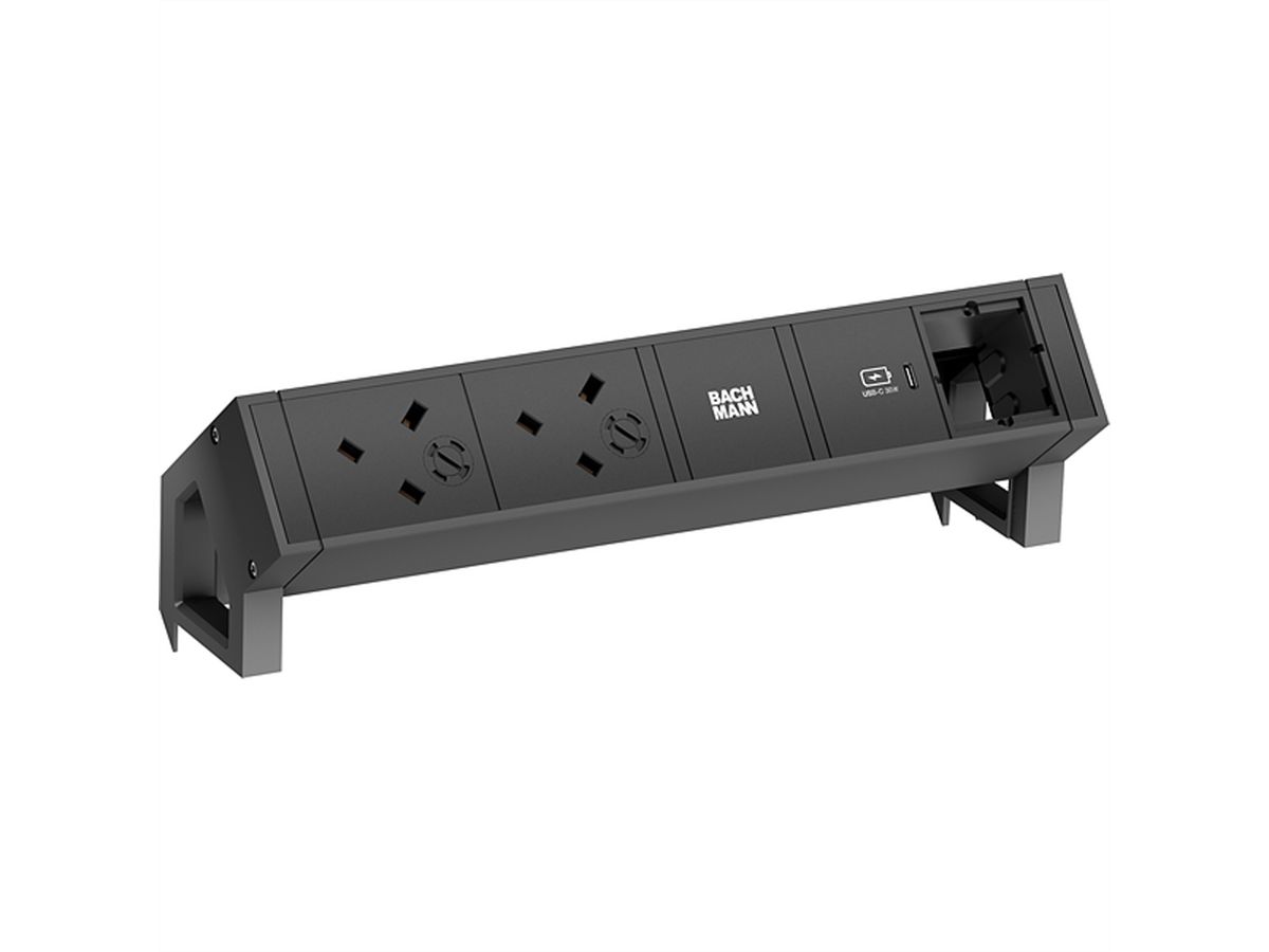 BACHMANN DESK2 2xUK 1xUSB C 30W 1xCM, 0.2m GST18 RAL9005 United Kingdom
