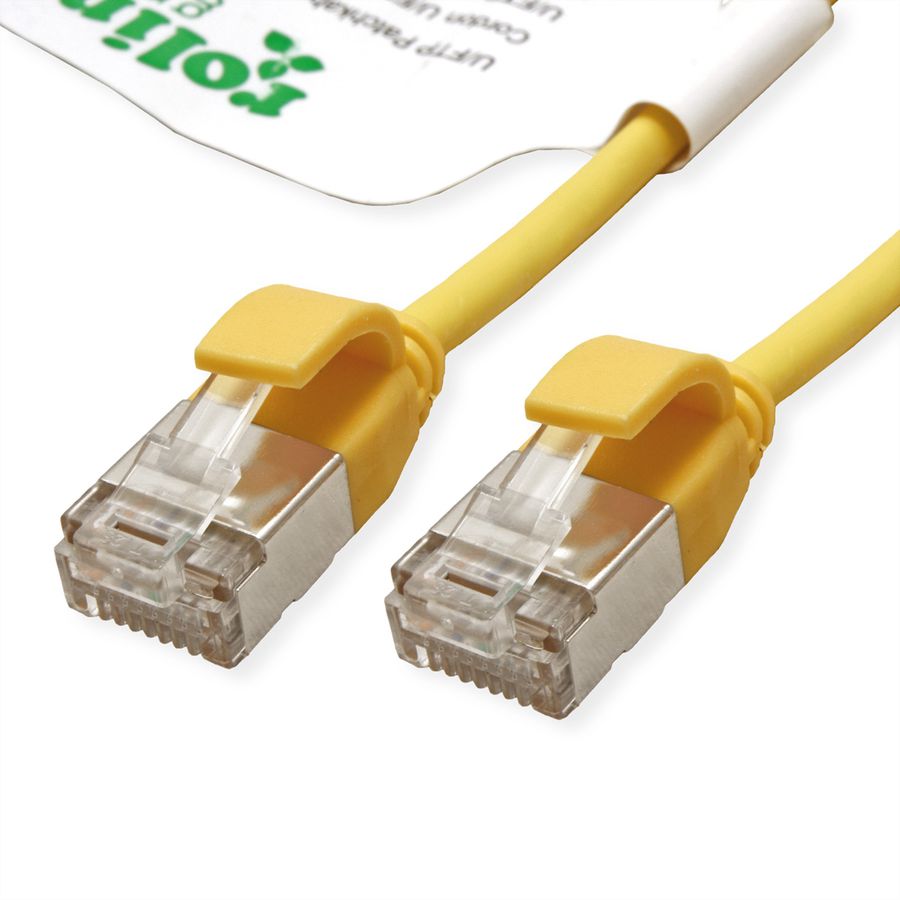 ROLINE GREEN F/UTP DataCenter Patchkabel Cat.6A (Class EA), LSOH, extra dun, geel, 0,15 m