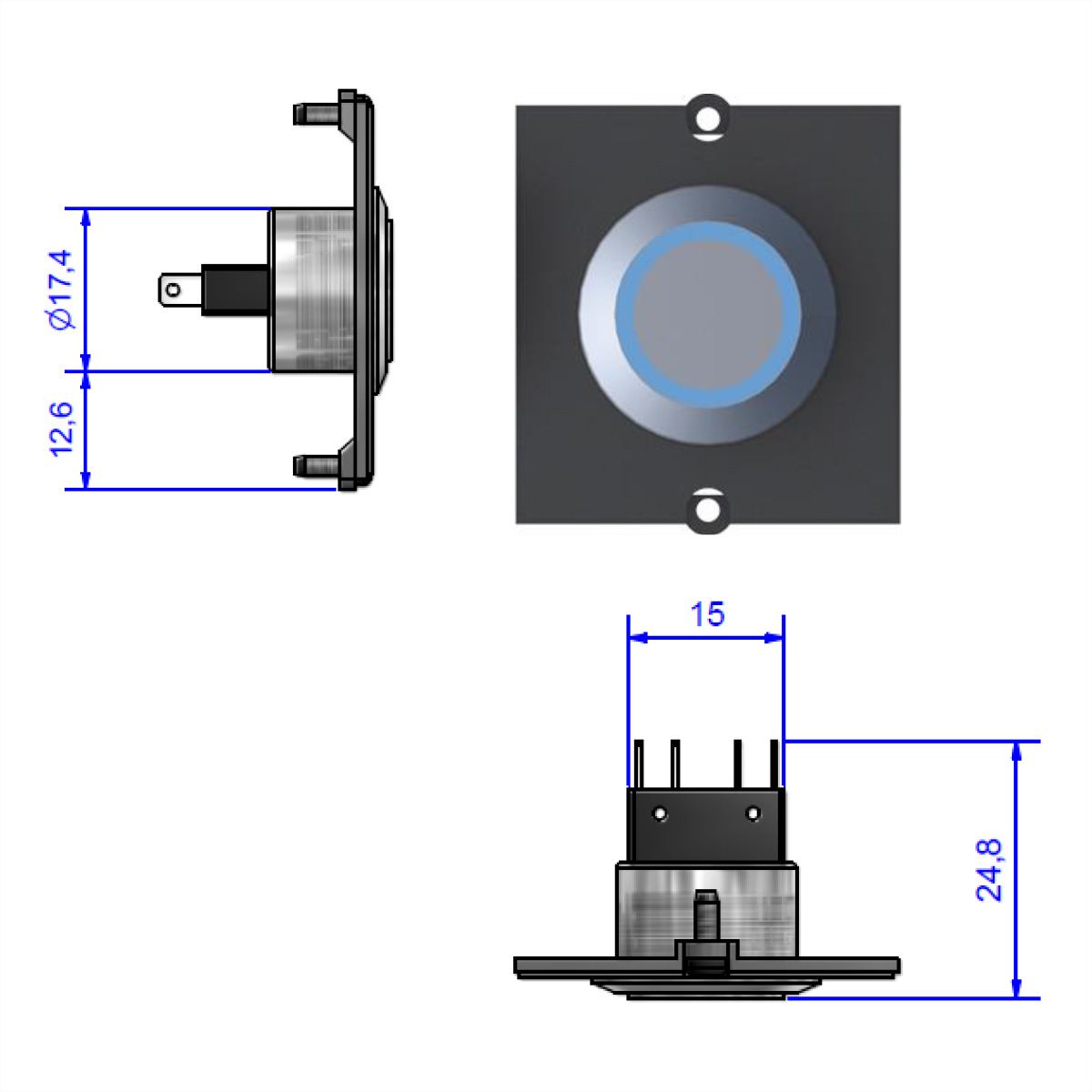 BACHMANN frame 1x button stainless steel, illuminated blue